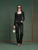 WOMEN - WOMEN'S LEATHER WIDE STRAIGHT - Black(SILK,BLACK)