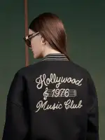 WOMEN - WOMEN'S HOLLYWOOD CLUB VARSITY JACKET - Black(WOOL BLEND,BLACK)