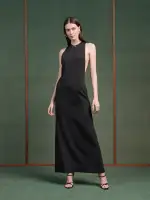 WOMEN - WOMEN'S MA MOCK NECK MAXI DRESS - Black(POLYESTER,BLACK)