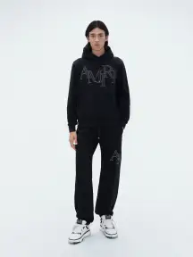 AMIRI STAGGERED LOGO HOODIE - Black(Terry,BLACK)