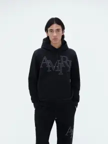 AMIRI STAGGERED LOGO HOODIE - Black(Terry,BLACK)