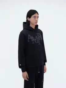 AMIRI STAGGERED LOGO HOODIE - Black(Terry,BLACK)
