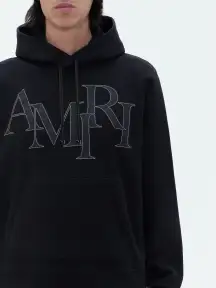 AMIRI STAGGERED LOGO HOODIE - Black(Terry,BLACK)