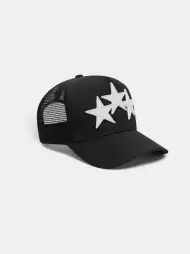 3 Star Trucker Hat - Black/White(COTTON,Black/White)