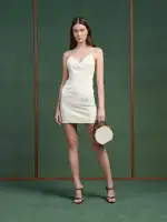 WOMEN - WOMEN'S V NECK MINI DRESS - Alabaster(POLYESTER,Alabaster)