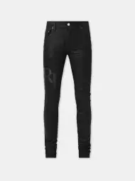 WAXED STAGGERED LOGO SKINNY JEAN - Black Wax
