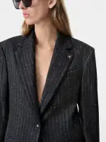 WOMEN - WOMEN'S SEQUIN PINSTRIPE BLAZER - Dark Grey(WOOL VISCOSE,Dark Grey)