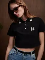 WOMEN - WOMEN'S MA QUAD CROPPED POLO - Black(PIQUE,BLACK)