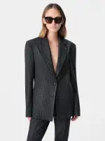 WOMEN - WOMEN'S SEQUIN PINSTRIPE BLAZER - Dark Grey(WOOL VISCOSE,Dark Grey)