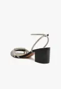 Jewell Mid Block Nappa Leather Sandal(5,Black)