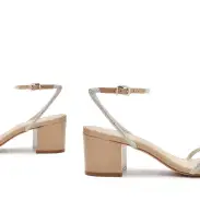 Jewell Mid Block Nappa Leather Sandal(5,Light Beige)