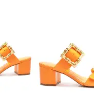 Enola Mid Block Leather Sandal(5,Orange)