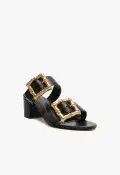 Enola Mid Block Leather Sandal(5,Black)
