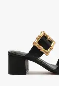 Enola Mid Block Leather Sandal(5,Black)