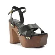 Gaylah Leather Sandal(5,Black / Gold)