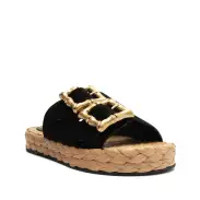 Enola Rope Flat Sandal(5,Black)