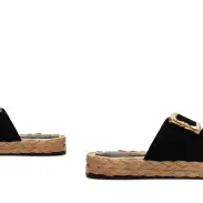 Enola Rope Flat Sandal(5,Black)