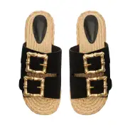 Enola Rope Flat Sandal(5,Black)