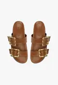 Enola Sporty Leather Sandal(5,New Wood)