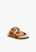 Enola Weekend Sporty Cow Suede Sandal(5,Honey Peach)