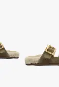 Enola Weekend Sporty Cow Suede Sandal(5,Moss Green)