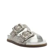 Enola Glam Sporty Leather Sandal(5,Silver)