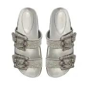 Enola Glam Sporty Leather Sandal(5,Silver)