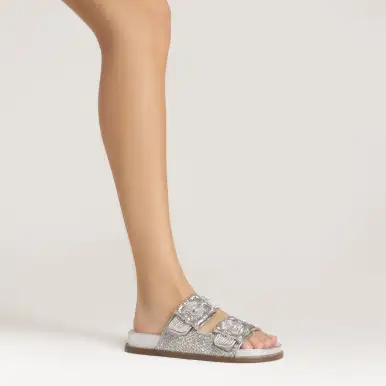 Enola Glam Sporty Leather Sandal(5,Silver)