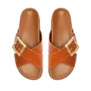 Enola Crossed Sporty Sandal(5,Camel)
