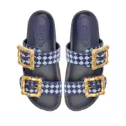 Enola Sporty Woven Leather Sandal(5,Blue)