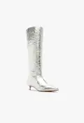Gail Up Smashed Metallic Leather Boot(5,Silver)