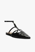 Hayden Ballet Crocodile-Embossed Leather Flat(5,Black)