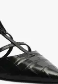 Hayden Ballet Crocodile-Embossed Leather Flat(5,Black)