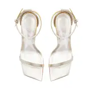 Jenna Specchio Leather Sandal(5,Silver)